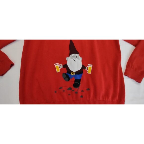 Christmas Sweater Men L/G Red Mossimo Take Me Gnome Red Black - Picture 2 of 8